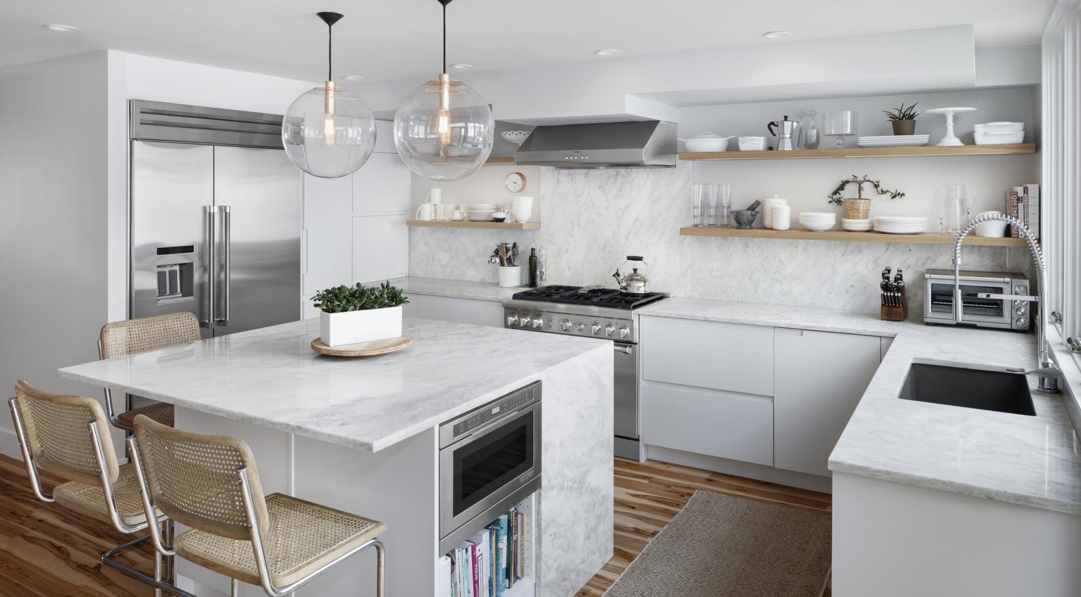 dCabinets cool white painted Custom fronts with integrated pulls Ikea cabinets